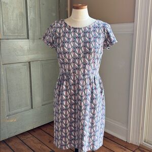 Boden Cotton Short Sleeve Novelty Print Gray‎ Pink Cockatoo Bird Print Dress 8P